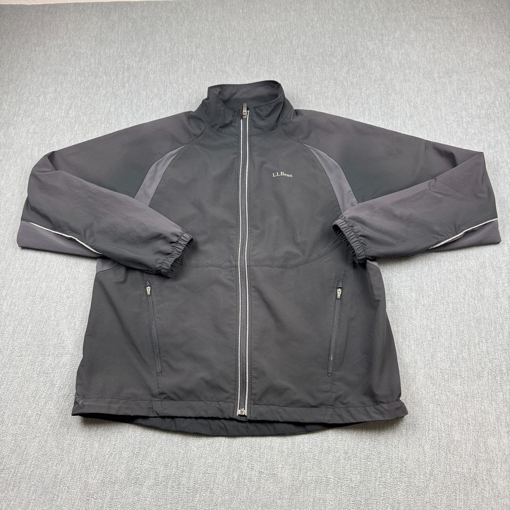 LL Bean Jacket Mens Medium Black Windbreaker Full Zip Vented‎ Outdoor Mock Neck